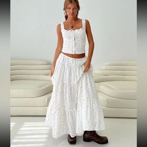 Princess Polly White Floral Maxi Skirt